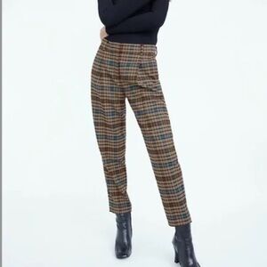 Aritzia Babaton wool blend brown tartan pants